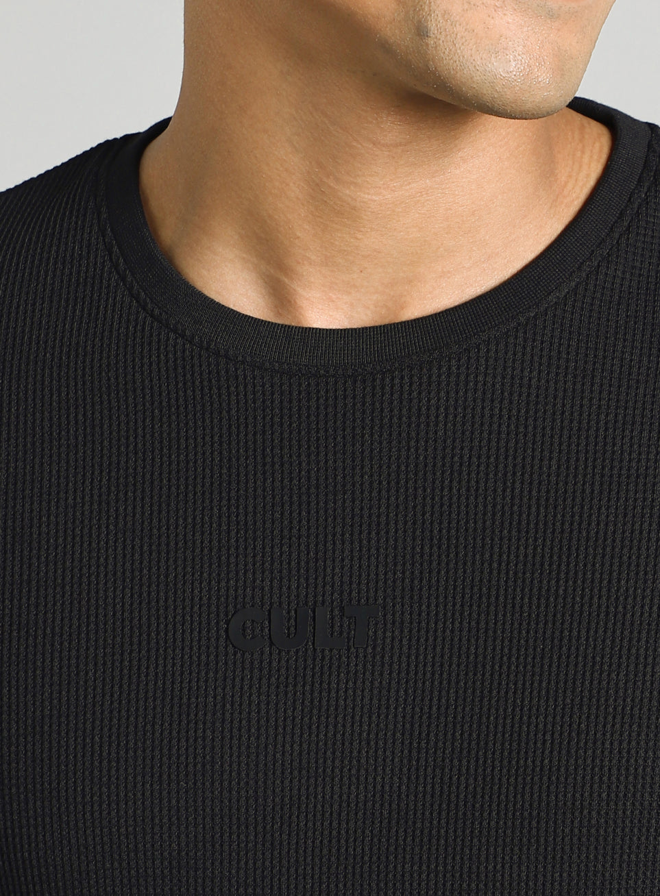 Men's Black Essential Oversized Fit Waffle T-shirt
