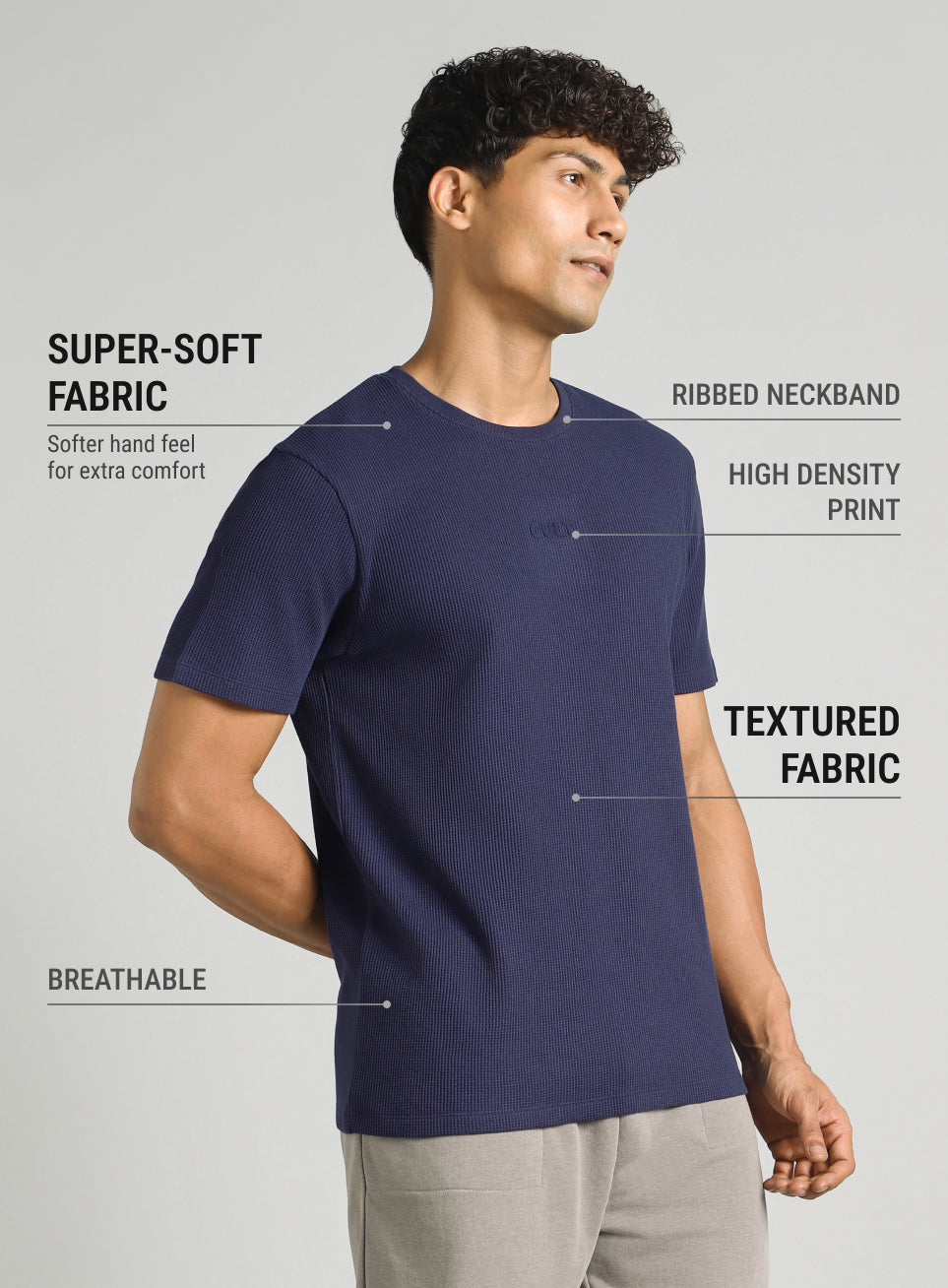 Men's Navy Essential Oversized Fit Waffle T-shirt
