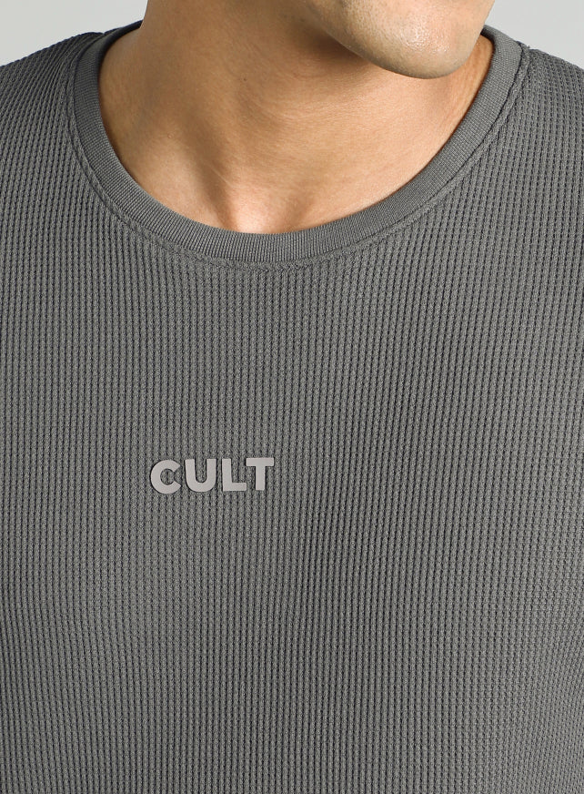 Men's Dark Grey Essential Oversized Fit Waffle T-shirt