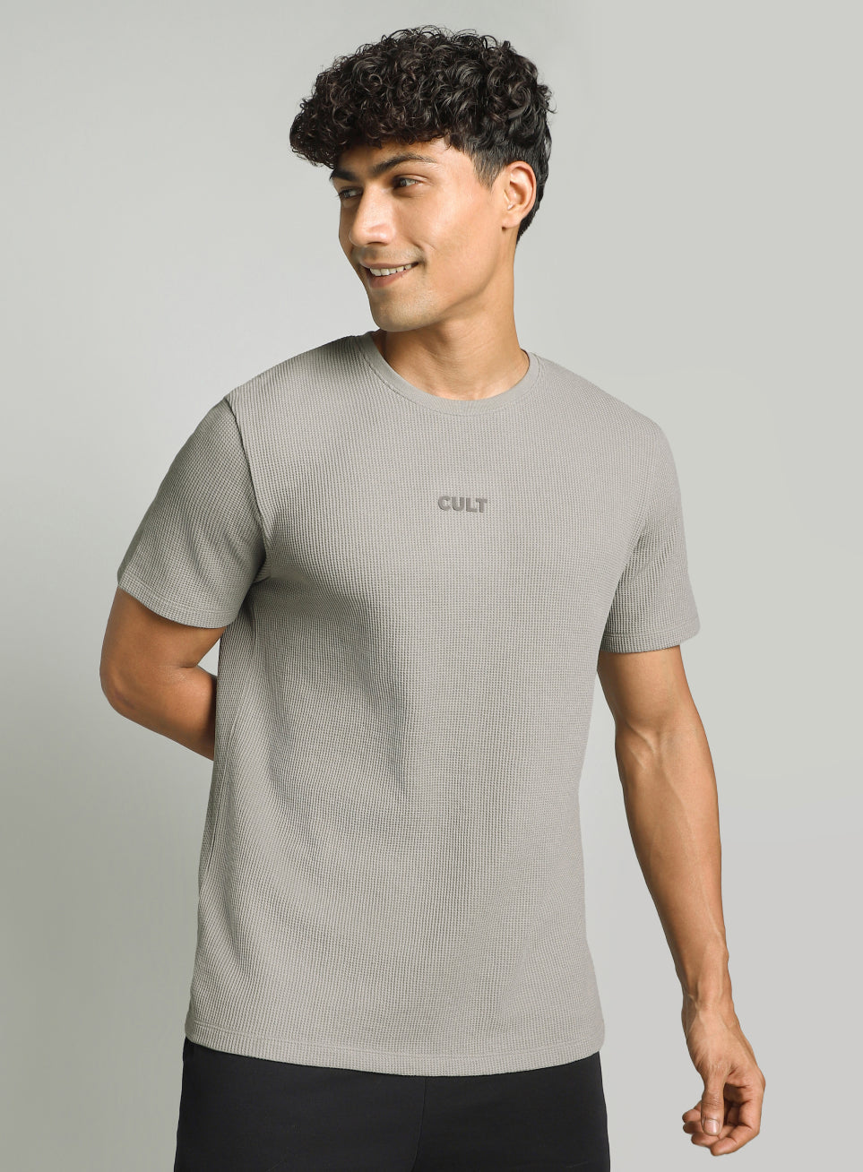 Men's Grey Essential Oversized Fit Waffle T-shirt