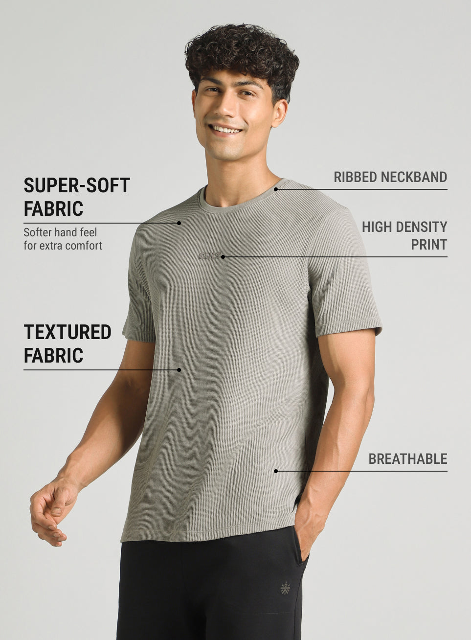 Men's Grey Essential Oversized Fit Waffle T-shirt