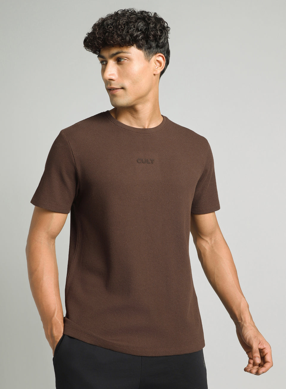 Men's Brown Essential Oversized Fit Waffle T-shirt