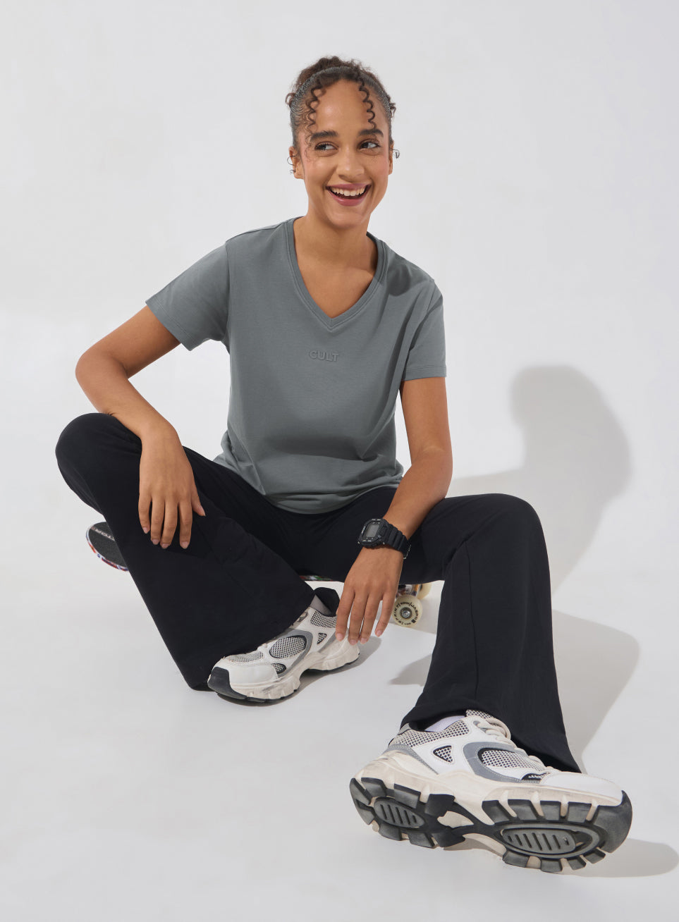 Women's Dark Grey Soft Form V-Neck T-shirt