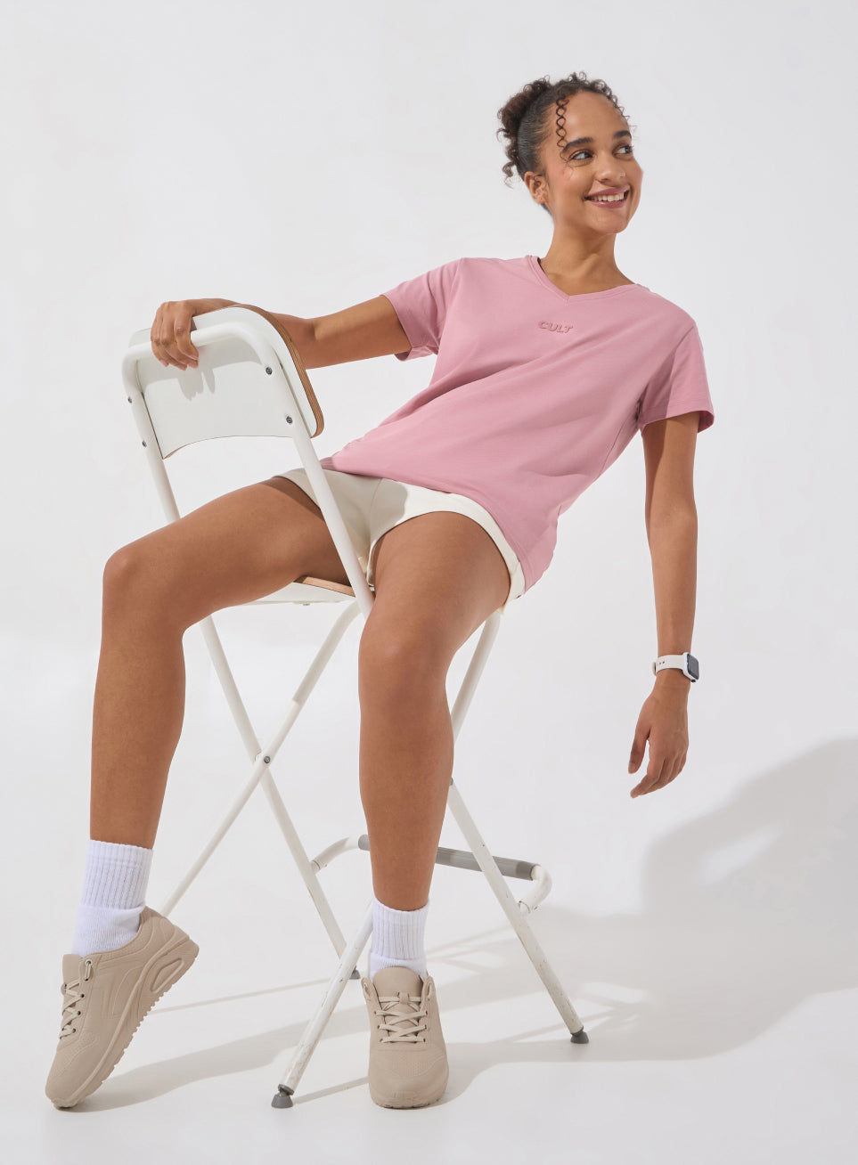 Women's Pink Soft Form V-Neck T-shirt