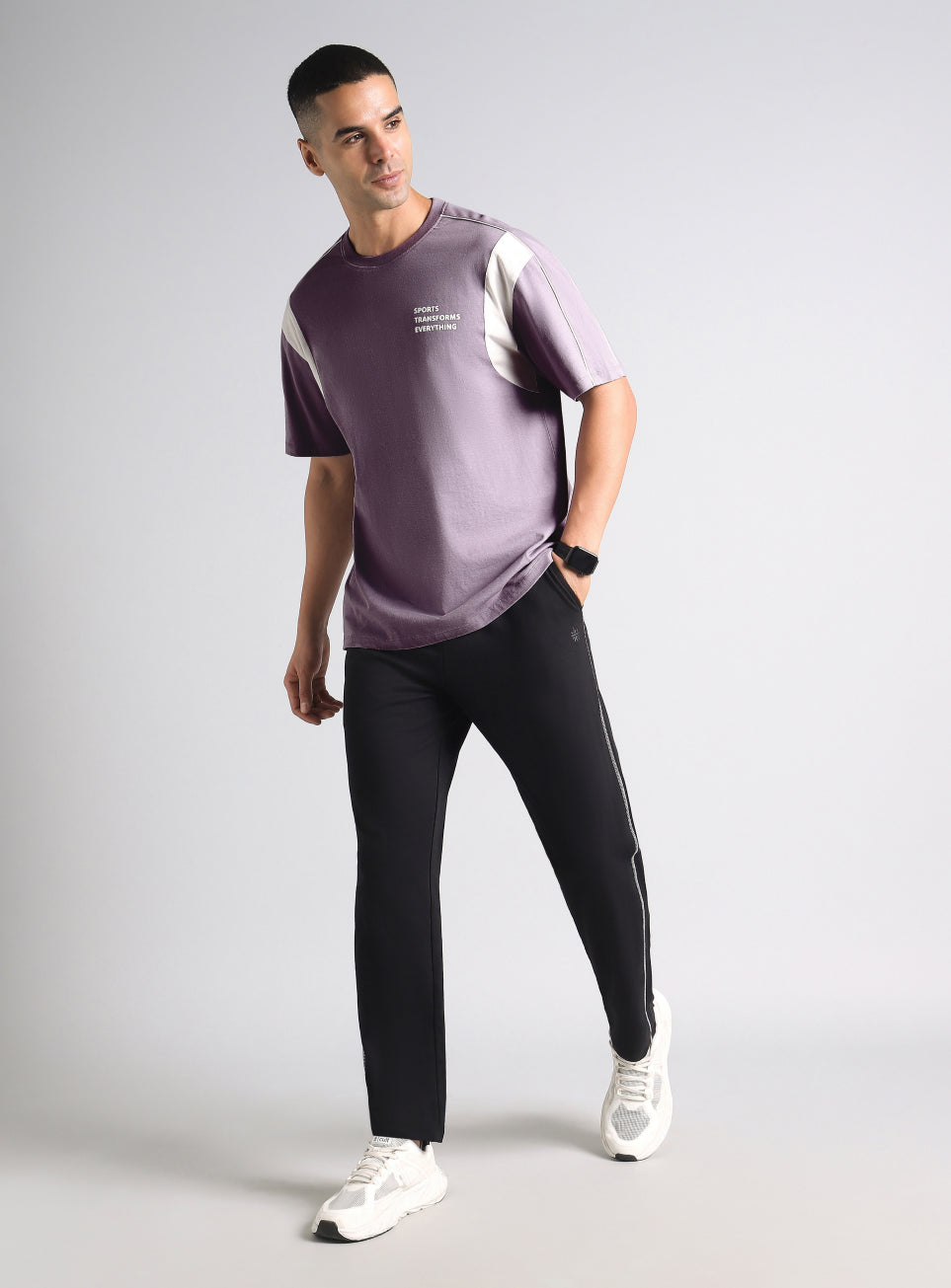 Men's Purple Colorblock Sporty Oversized Fit T-shirt