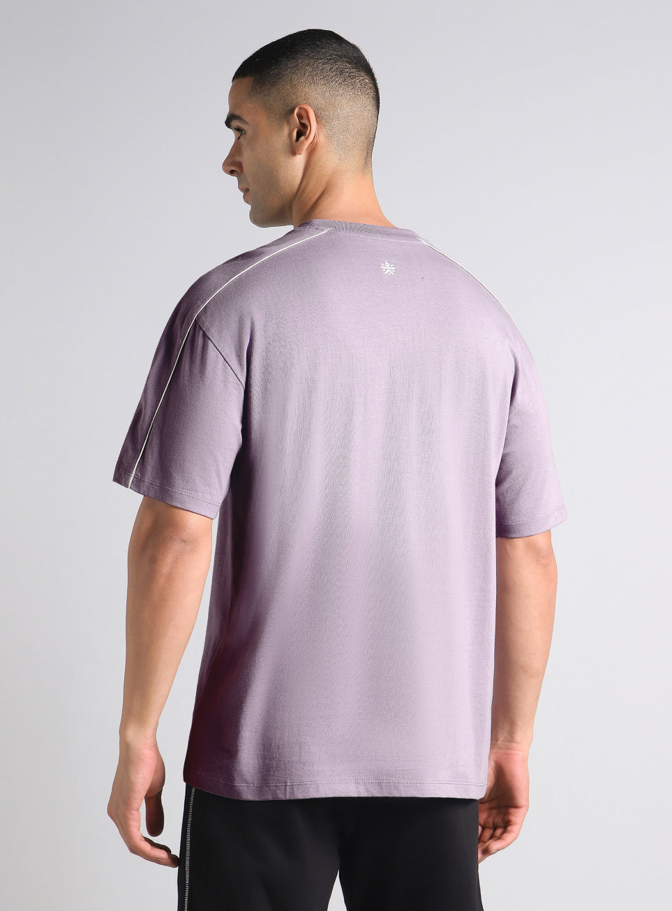 Men's Purple Colorblock Sporty Oversized Fit T-shirt