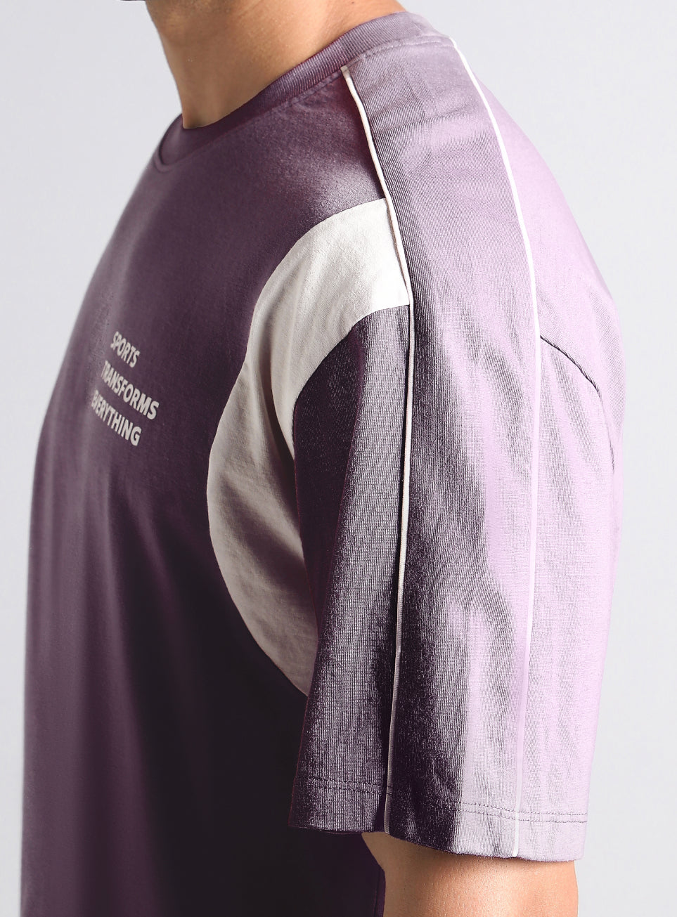 Men's Purple Colorblock Sporty Oversized Fit T-shirt