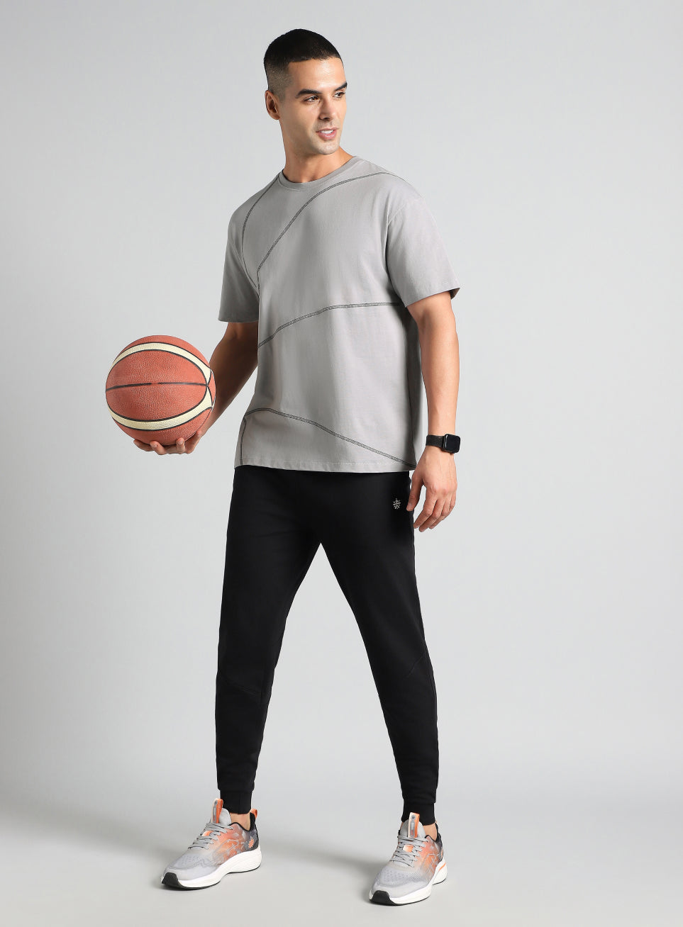 Men's Grey Basketball Imprint Relaxed Fit T-shirt