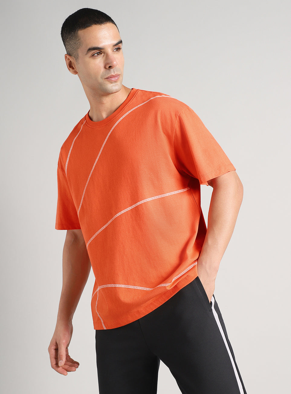 Men's Orange Basketball Imprint Relaxed Fit T-shirt