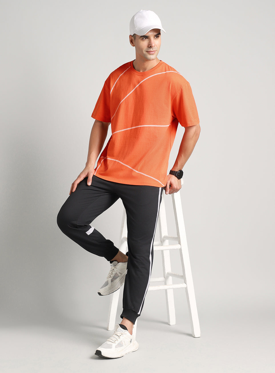 Men's Orange Basketball Imprint Relaxed Fit T-shirt