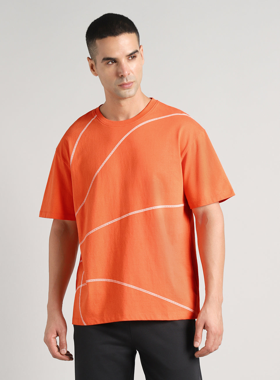 Men's Orange Basketball Imprint Relaxed Fit T-shirt
