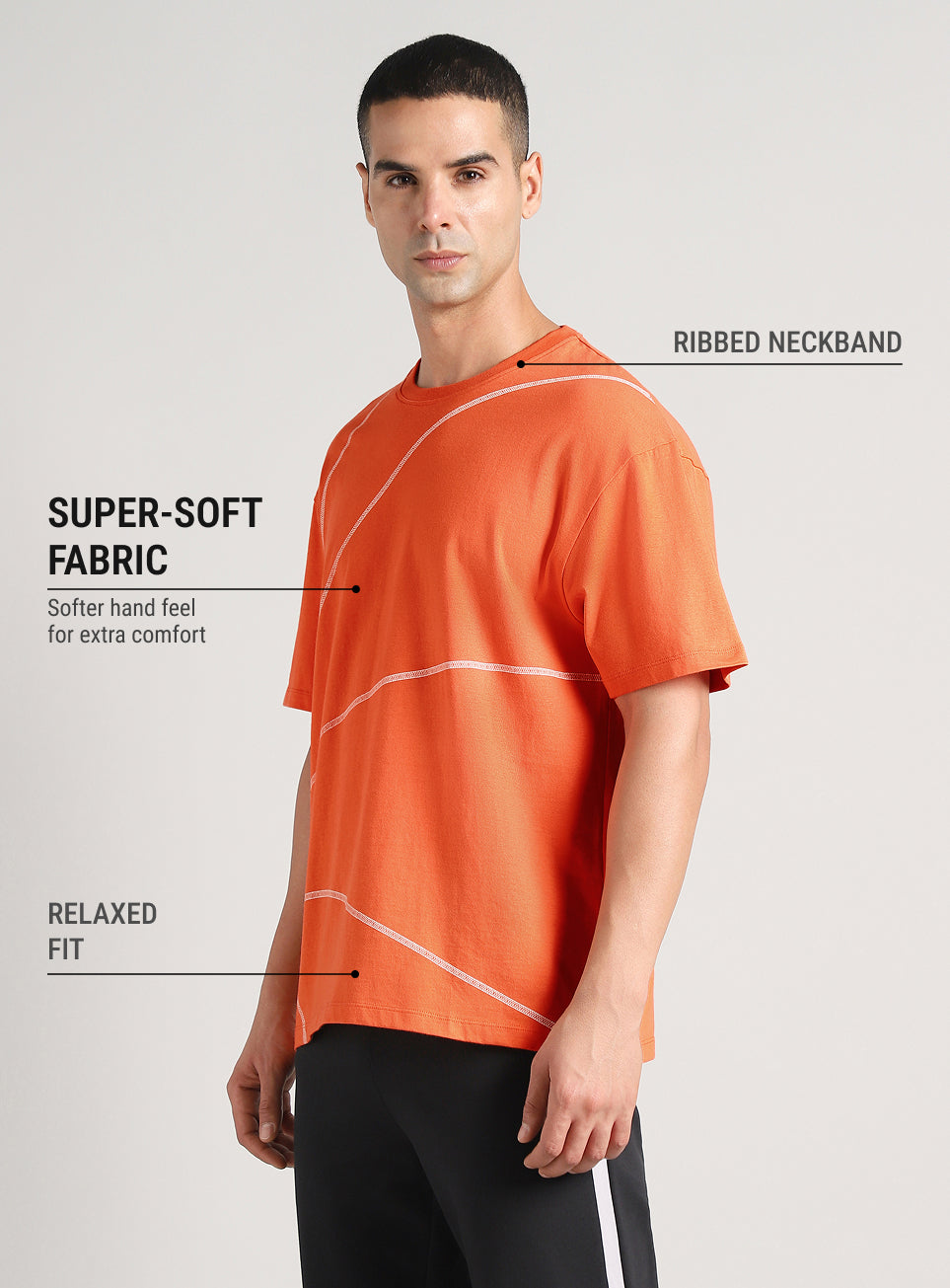 Men's Orange Basketball Imprint Relaxed Fit T-shirt