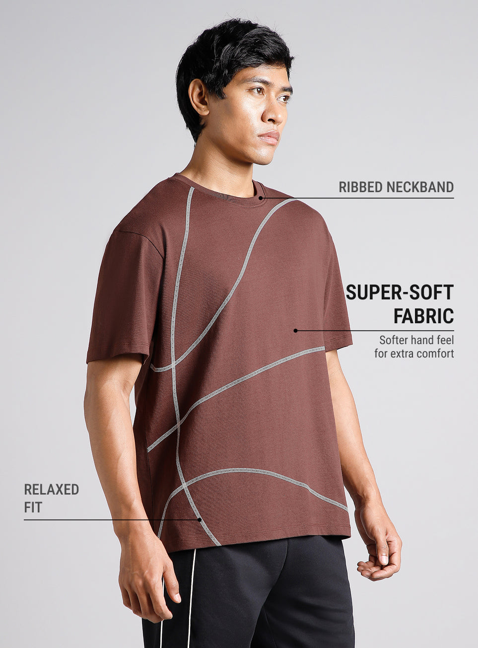 Men's Brown Basketball Imprint Relaxed Fit T-shirt