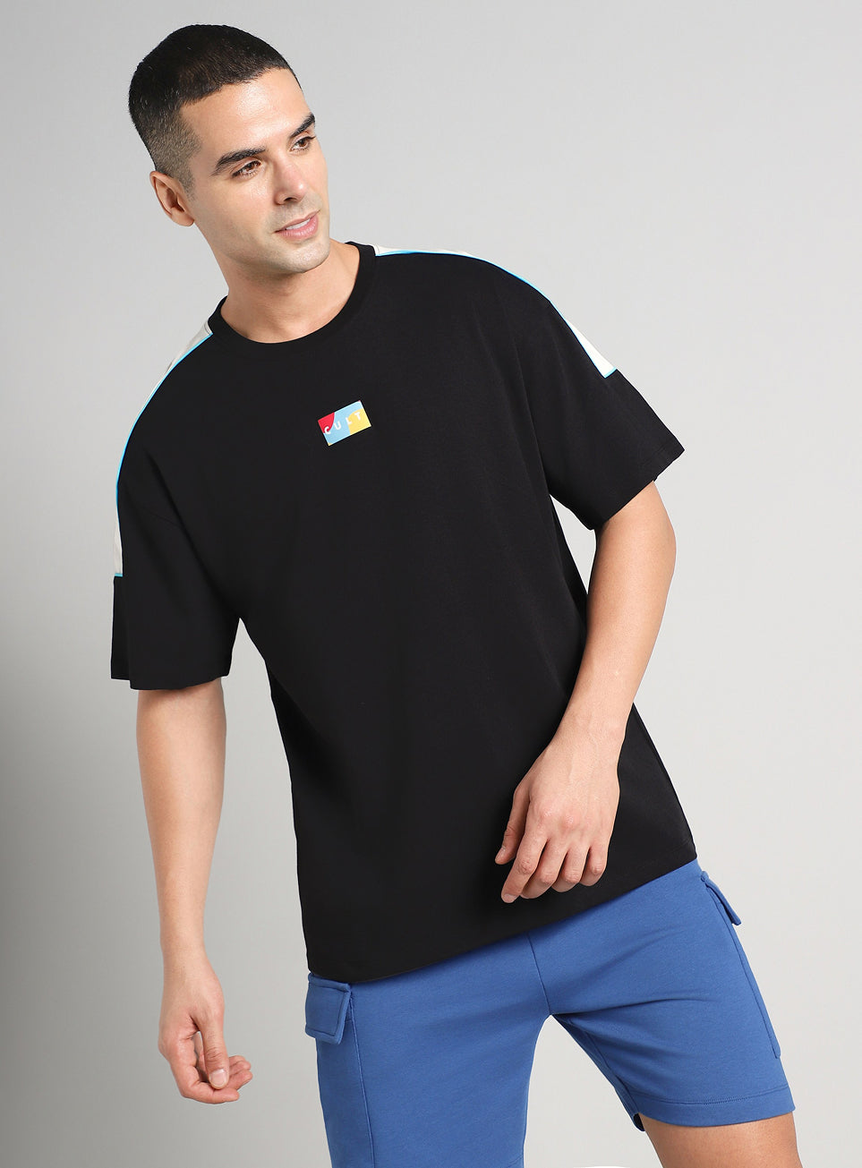 Men's Neon Black Fun and Play Sporty Oversized Fit T-shirt