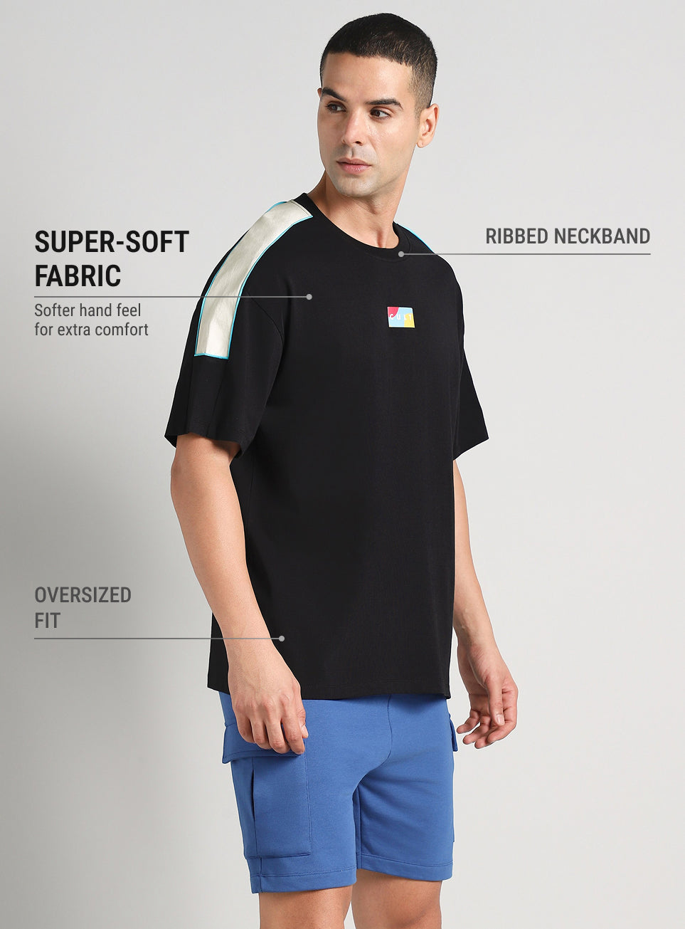 Men's Neon Black Fun and Play Sporty Oversized Fit T-shirt