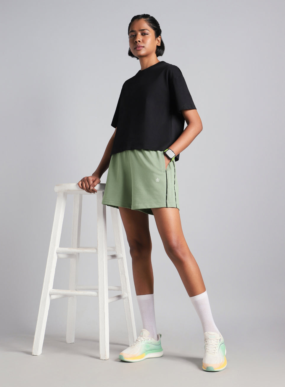 Women's Green Panelled Shorts