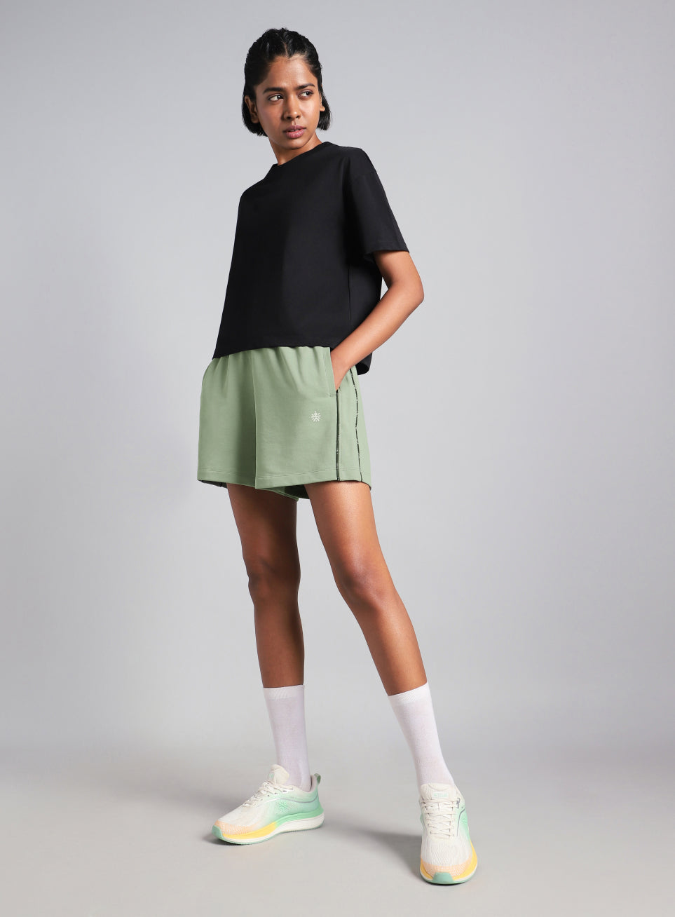 Women's Green Panelled Shorts