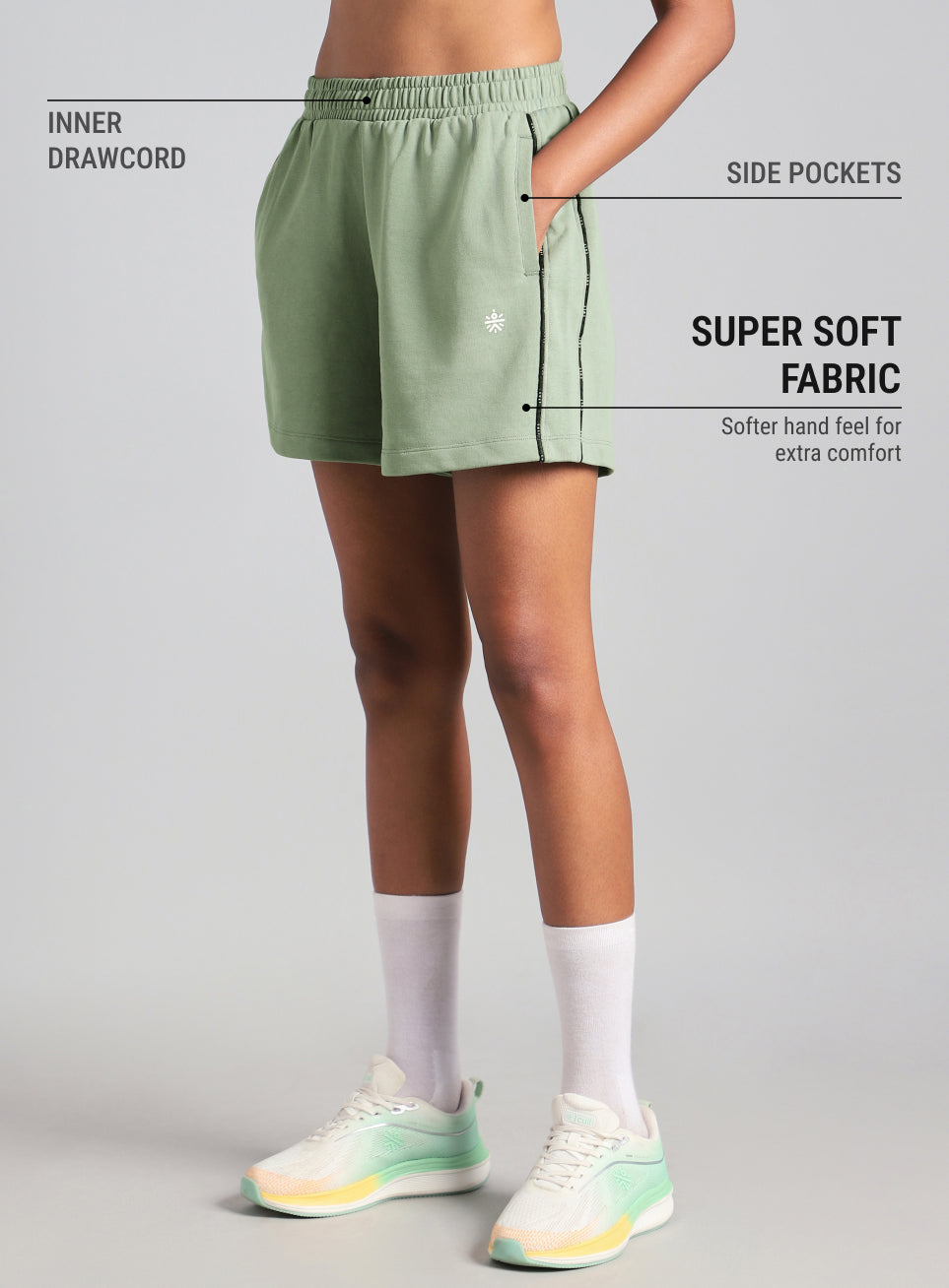 Women's Green Panelled Shorts