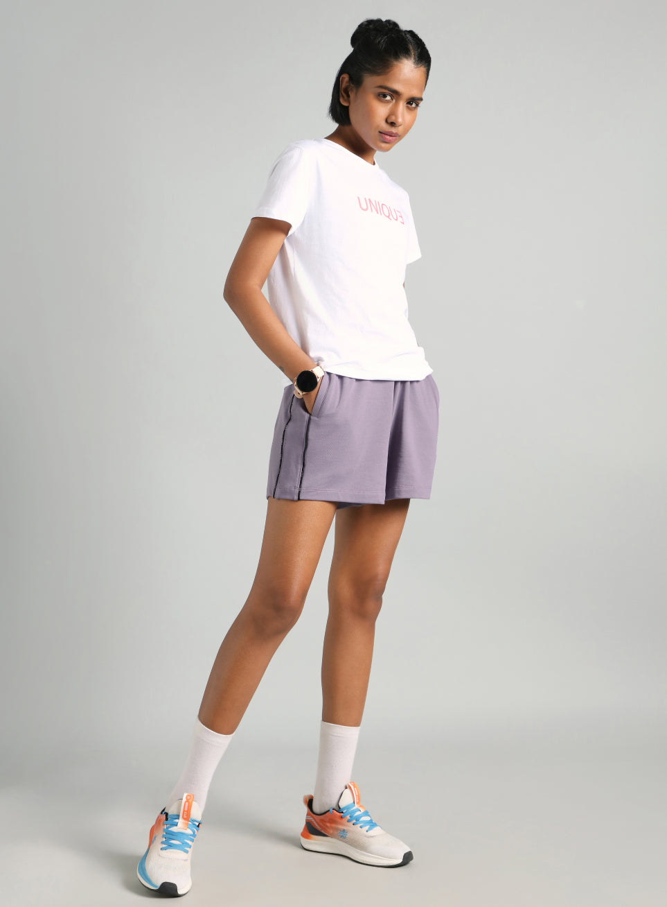 Women's Purple Panelled Shorts