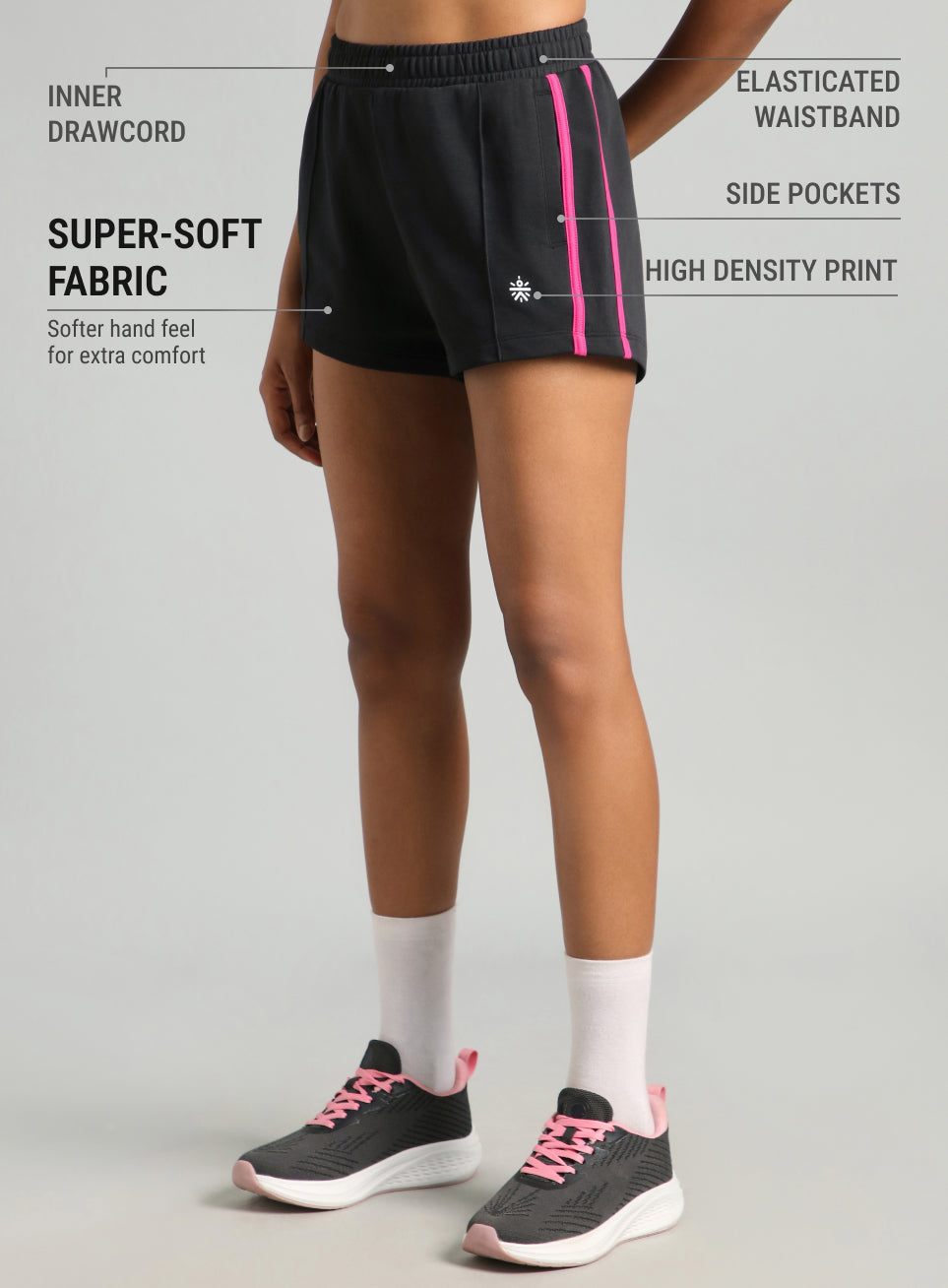 Women's Black Contrast Power Tape Shorts