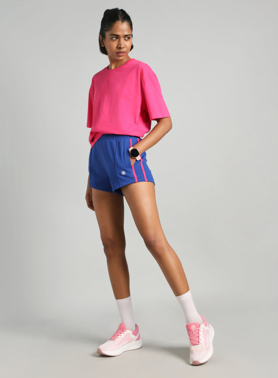 Women's Blue Contrast Power Tape Shorts