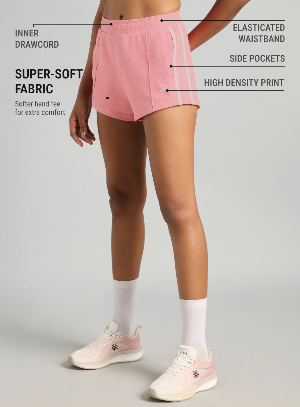 Women's Pink Contrast Power Tape Shorts