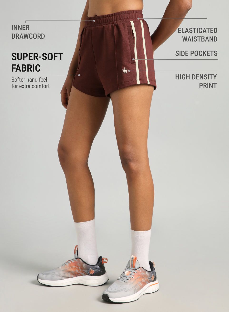 Women's Brown Contrast Power Tape Shorts