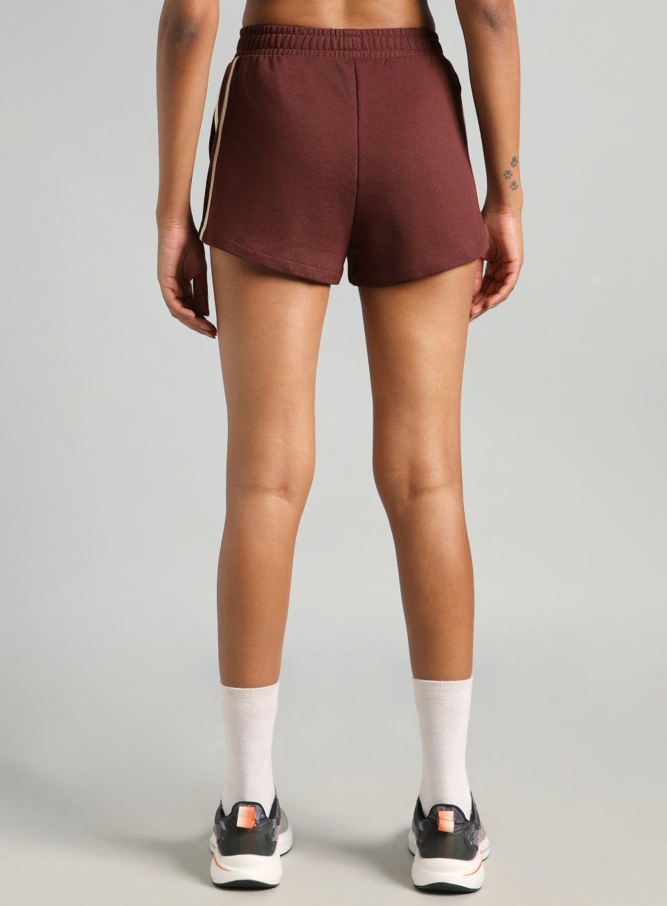 Women's Brown Contrast Power Tape Shorts