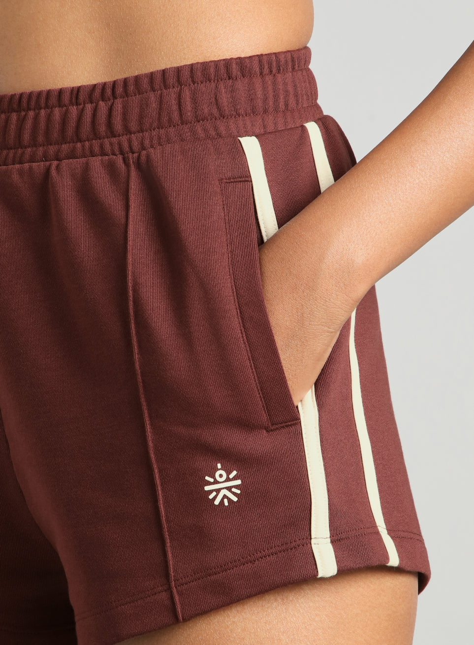 Women's Brown Contrast Power Tape Shorts