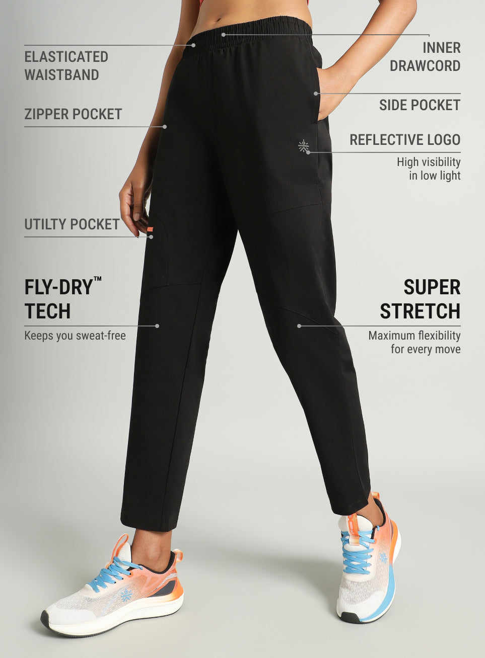 Women's Black Trail Run Day Trackpants