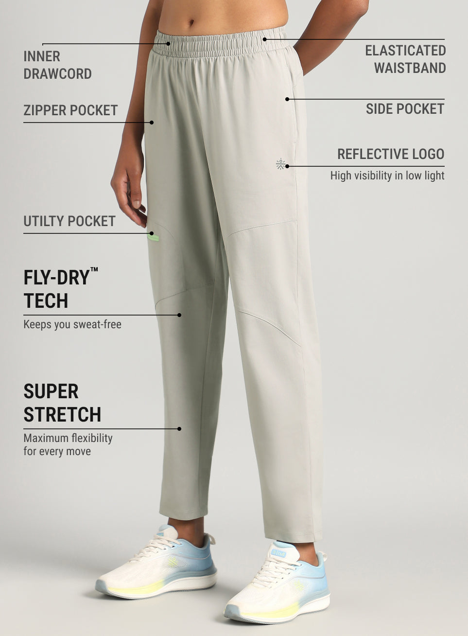 Women's Grey In Motion Run Trackpants