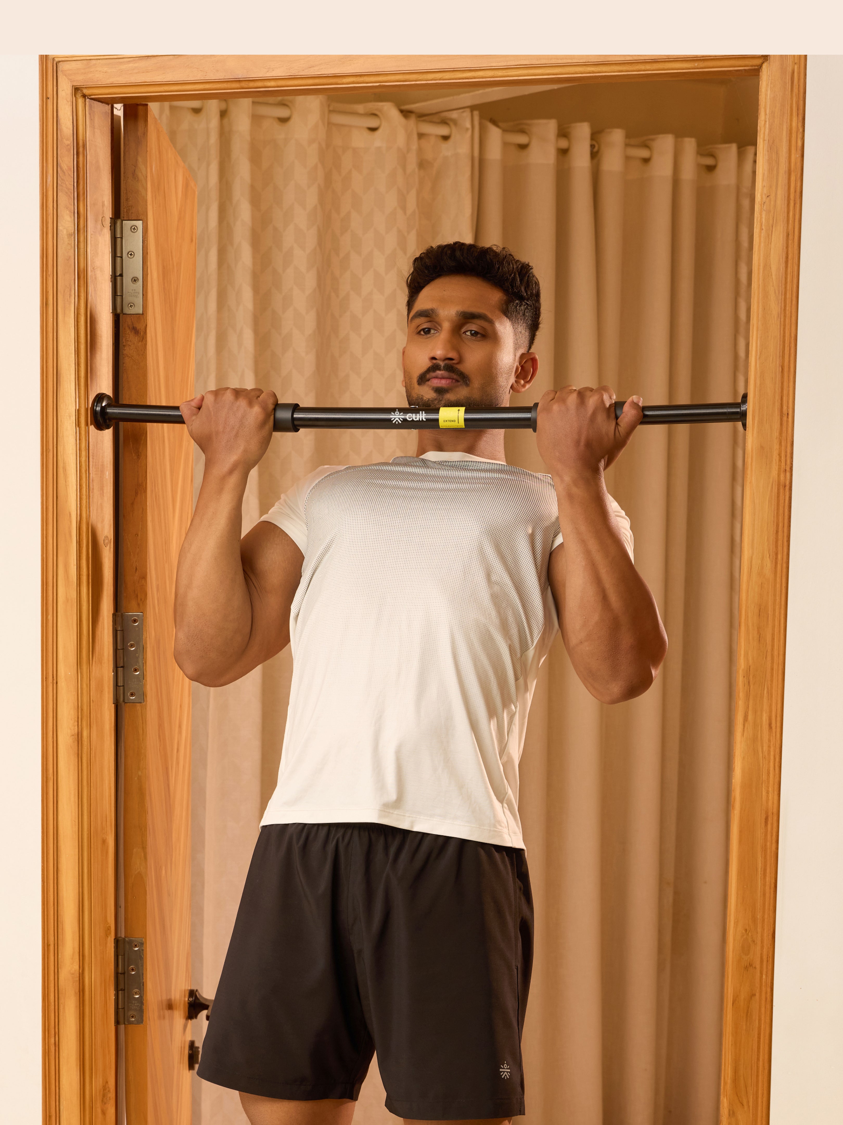 Cult Adjustable Pull-Up Bar for Doorway | Heavy-Duty Steel | Multi-Grip Home Gym Bar for Pull Ups, Chin Ups & Core Workout | Size - 60-100 cm