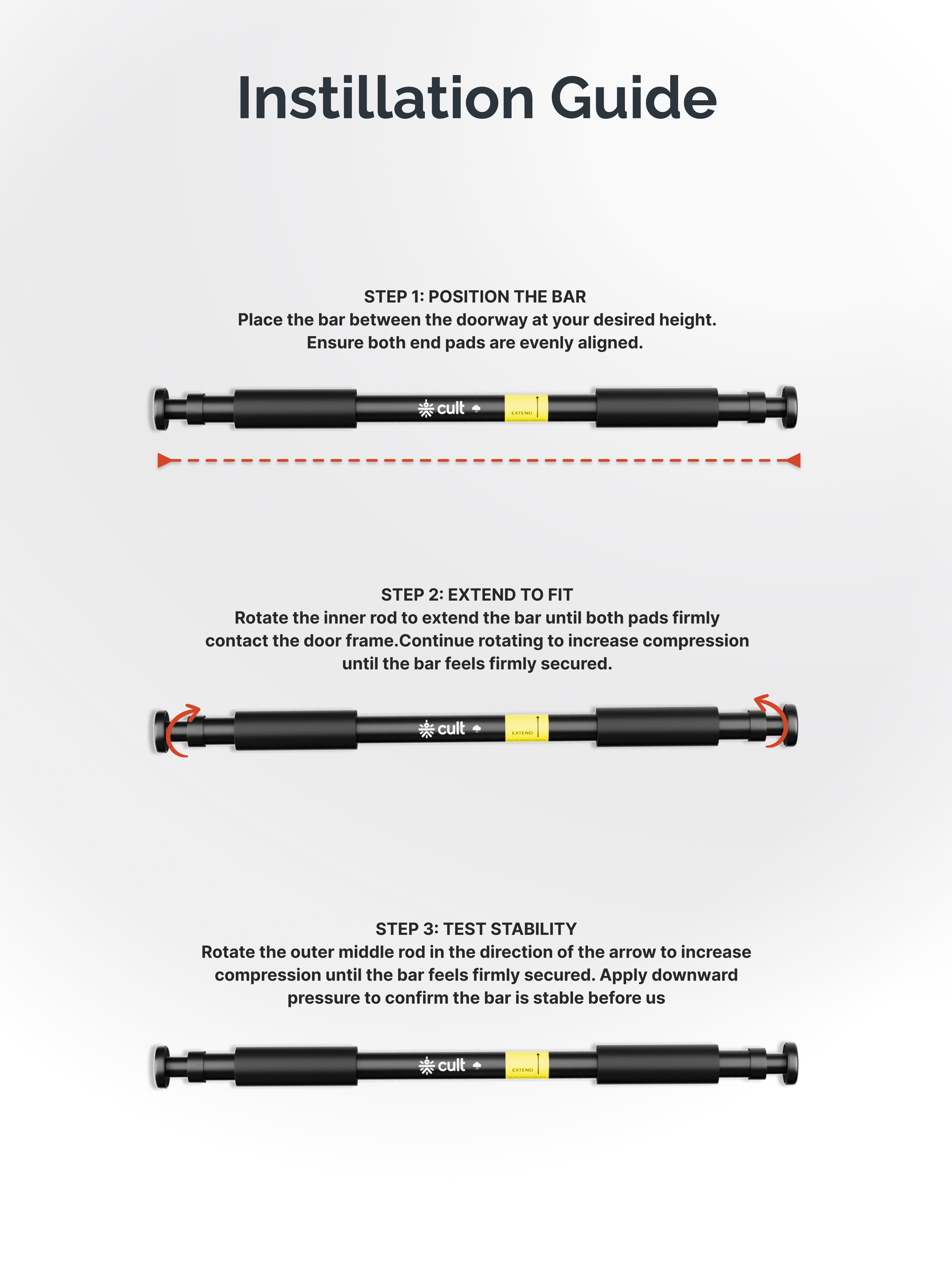 Cult Adjustable Pull-Up Bar for Doorway | Heavy-Duty Steel | Multi-Grip Home Gym Bar for Pull Ups, Chin Ups & Core Workout | Size - 60-100 cm
