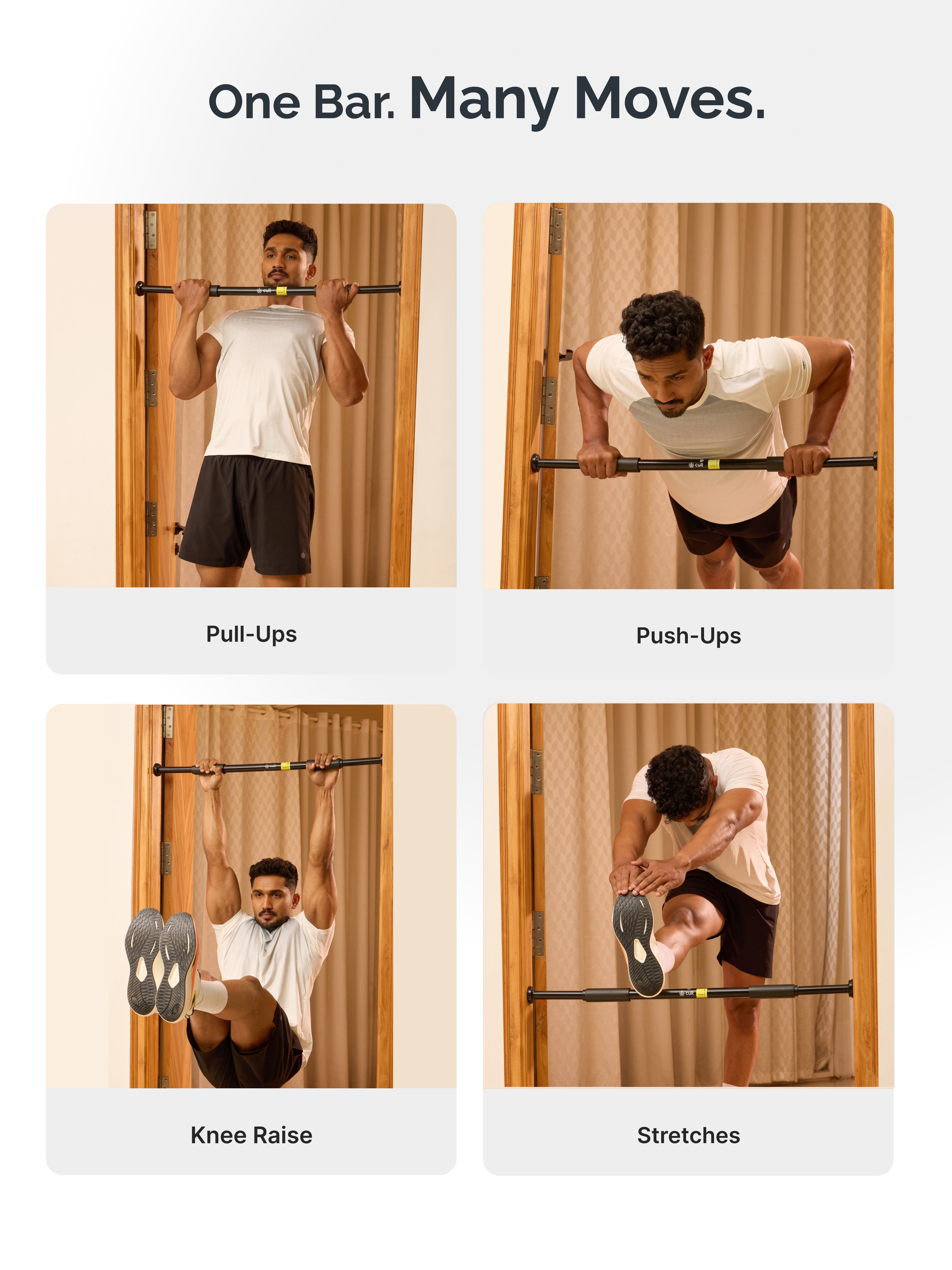 Cult Adjustable Pull-Up Bar for Doorway | Heavy-Duty Steel | Multi-Grip Home Gym Bar for Pull Ups, Chin Ups & Core Workout | Size - 60-100 cm