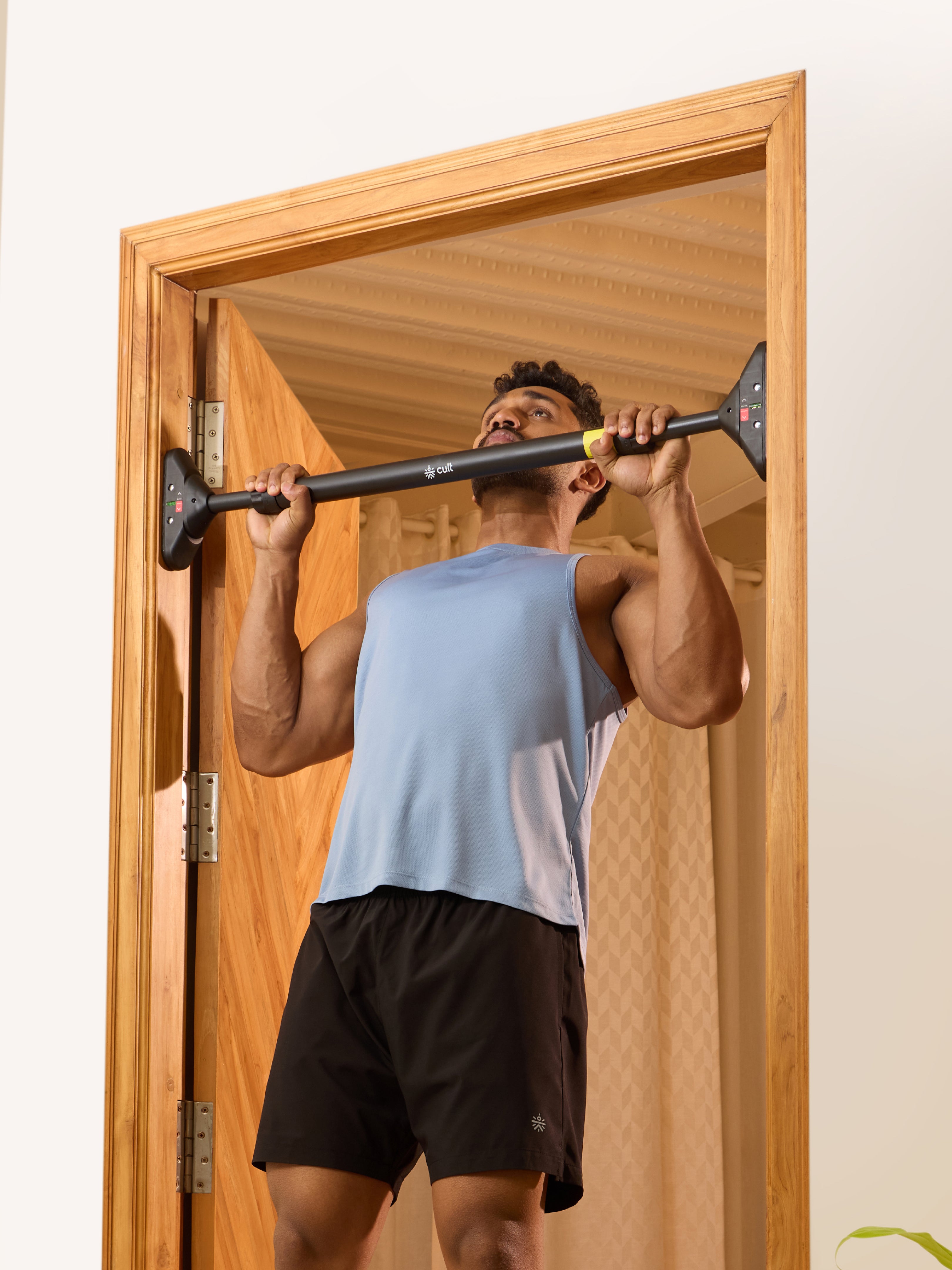 Cult Adjustable Pull-Up Bar for Doorway | Heavy-Duty Steel | Multi-Grip Home Gym Bar for Pull Ups, Chin Ups & Core Workout | Size -  72-110cm