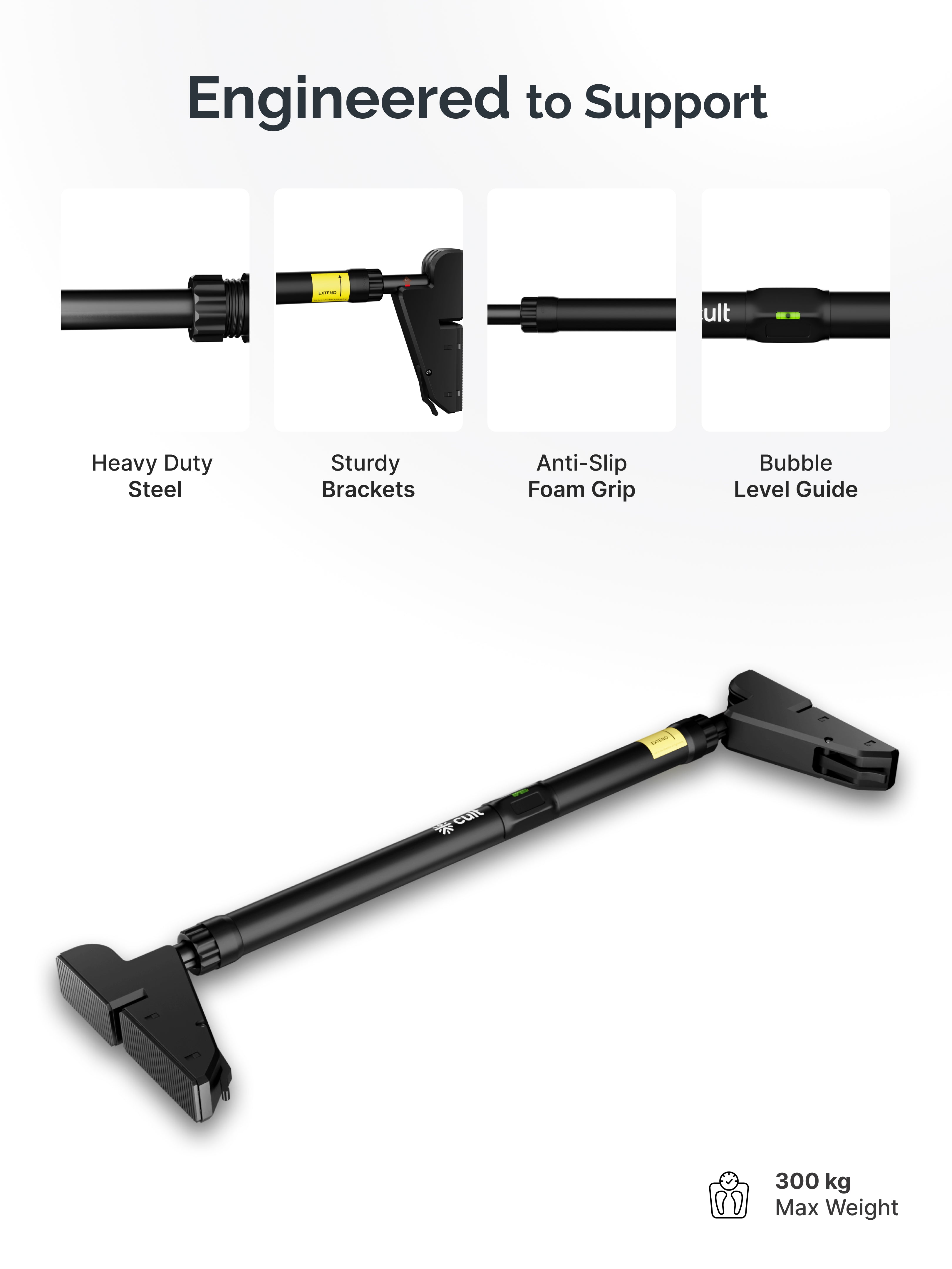 Cult Adjustable Pull-Up Bar for Doorway | Heavy-Duty Steel | Multi-Grip Home Gym Bar for Pull Ups, Chin Ups & Core Workout | Size - 76-110cm