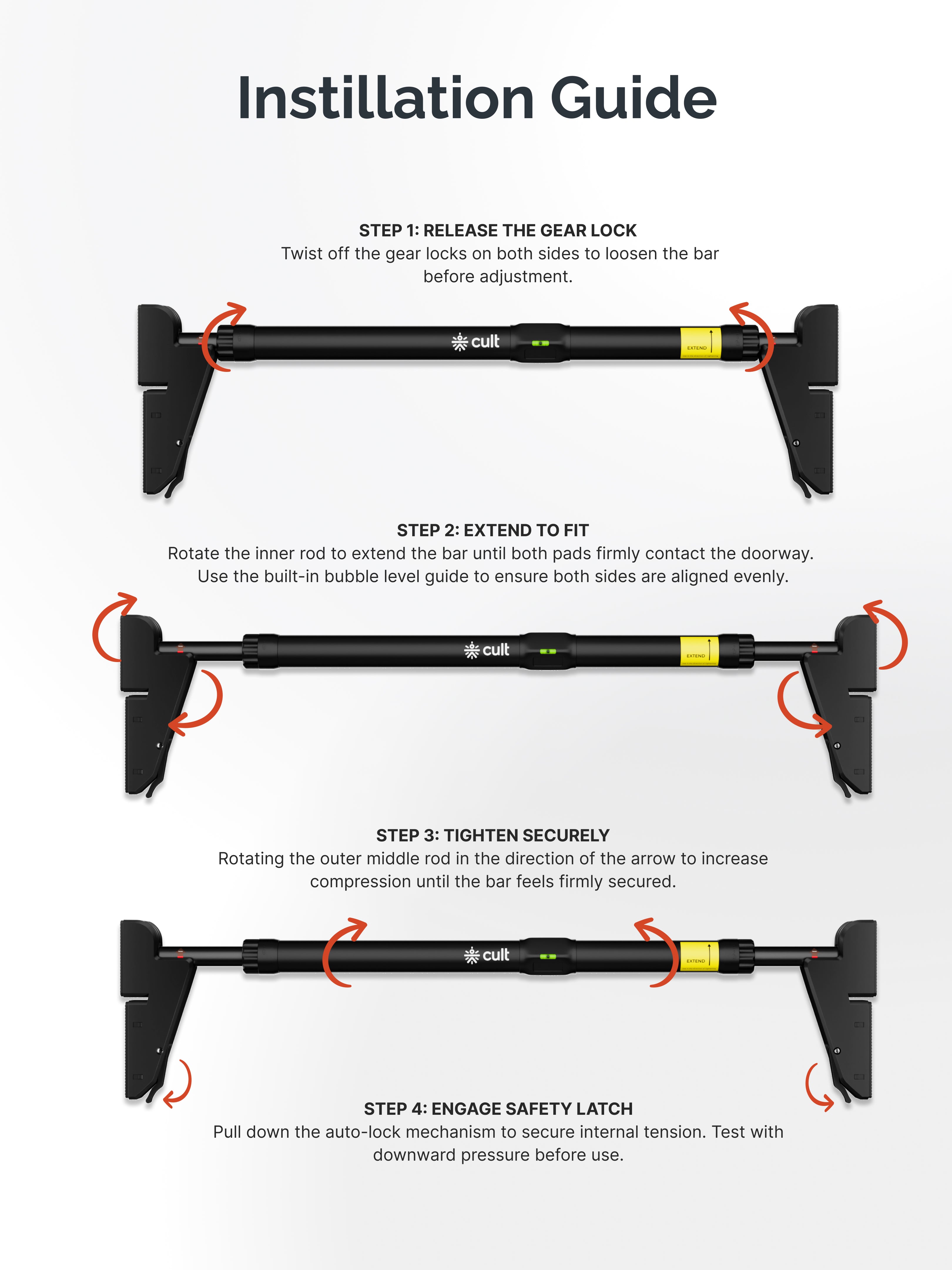 Cult Adjustable Pull-Up Bar for Doorway | Heavy-Duty Steel | Multi-Grip Home Gym Bar for Pull Ups, Chin Ups & Core Workout | Size - 76-110cm