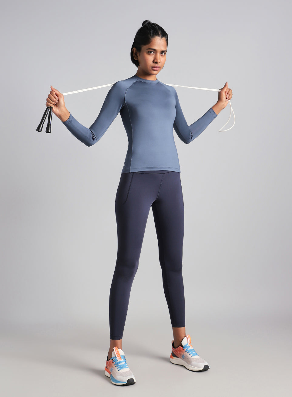 Women's Blue Power Full Sleeve Compression T-shirt