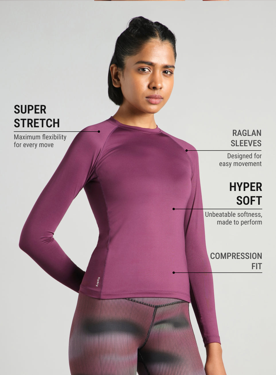 Women's Purple Power Full Sleeve Compression T-shirt