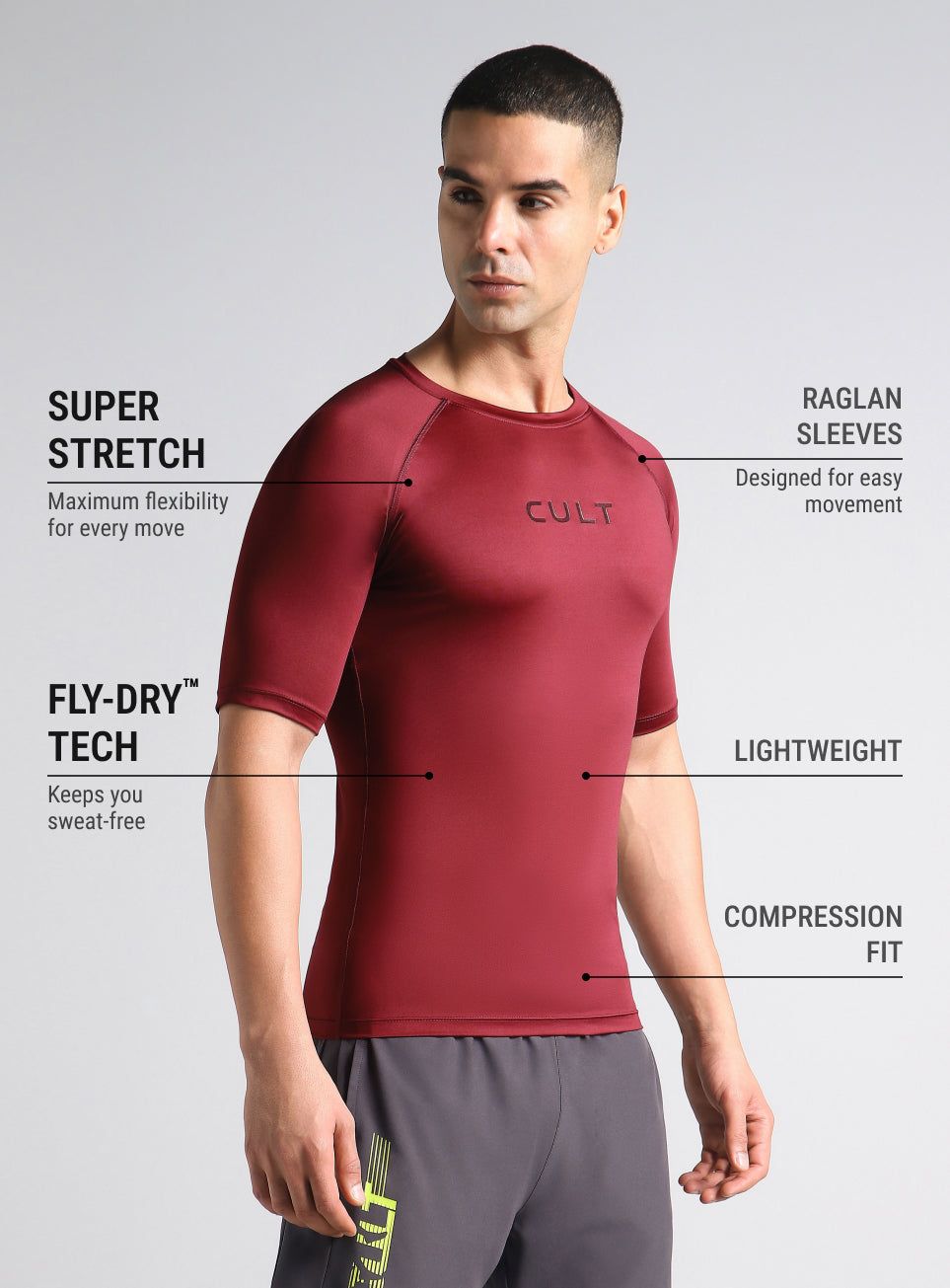 Men's Maroon Power Compression Full Sleeve T-shirt