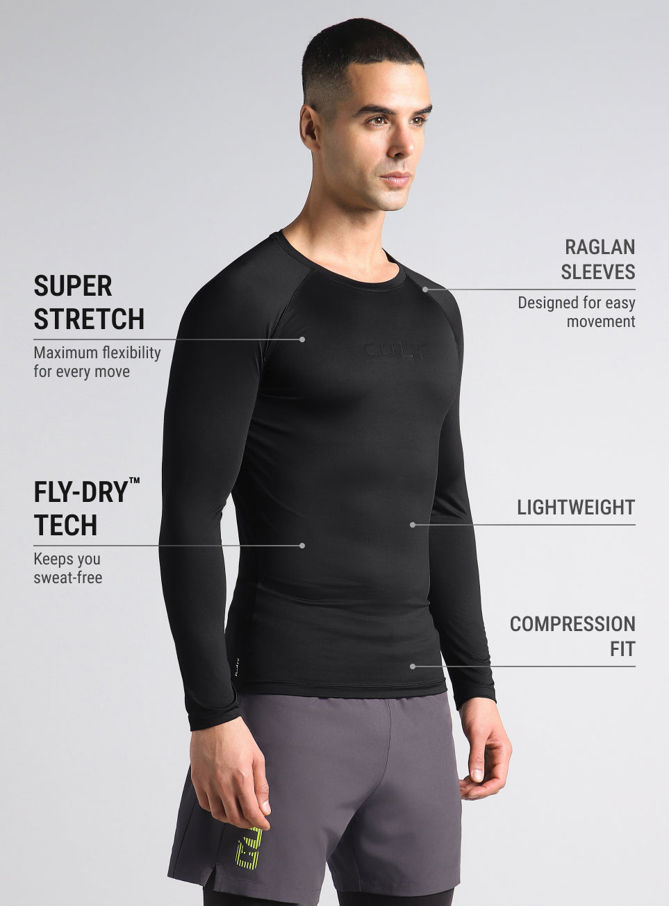 Men's Black Power Compression Full Sleeve T-shirt