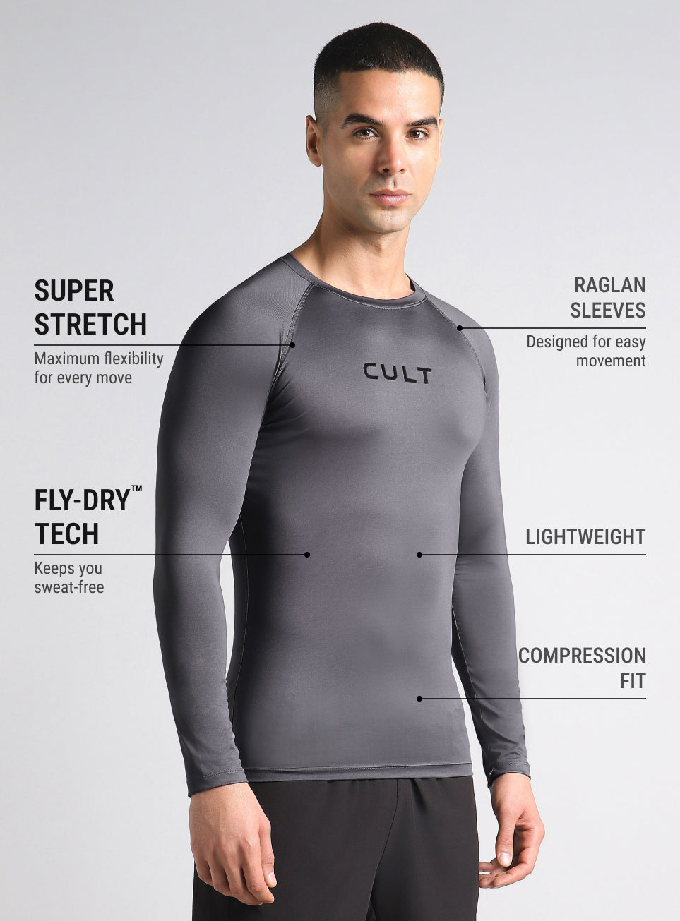 Men's Dark Grey Power Compression Full Sleeve T-shirt