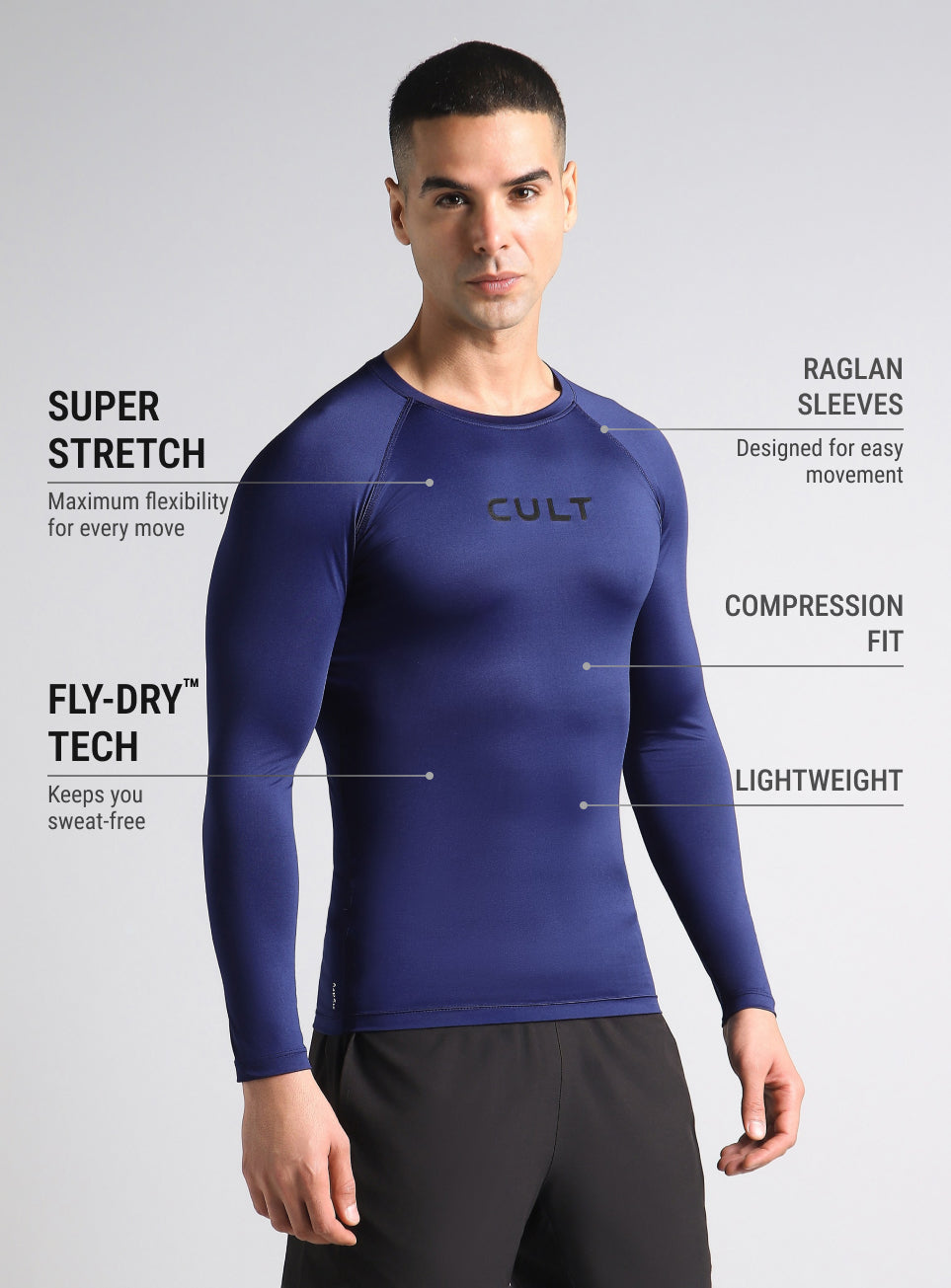 Men's Navy Power Compression Full Sleeve T-shirt