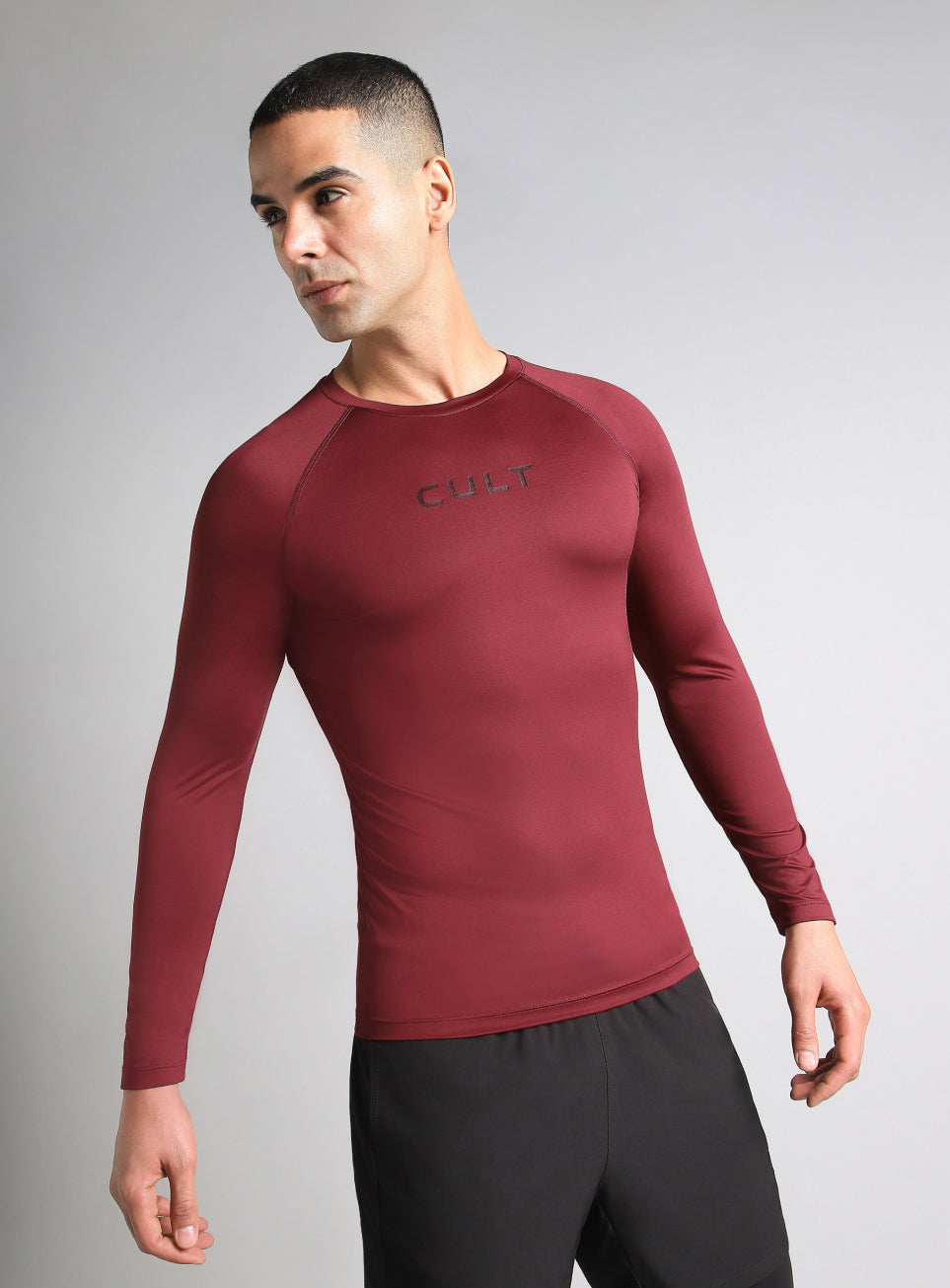 Men's Maroon Power Compression Full Sleeve T-shirt