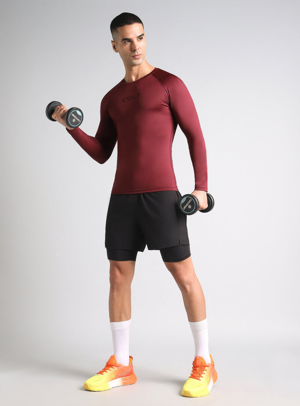Men's Maroon Power Compression Full Sleeve T-shirt