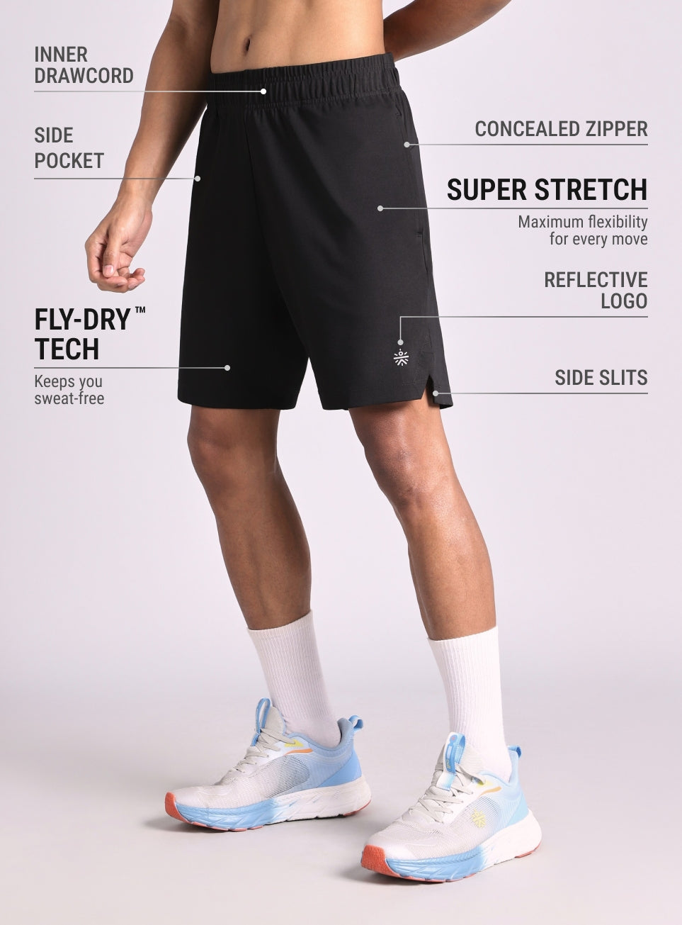 Men's Black Pace Up Running Shorts