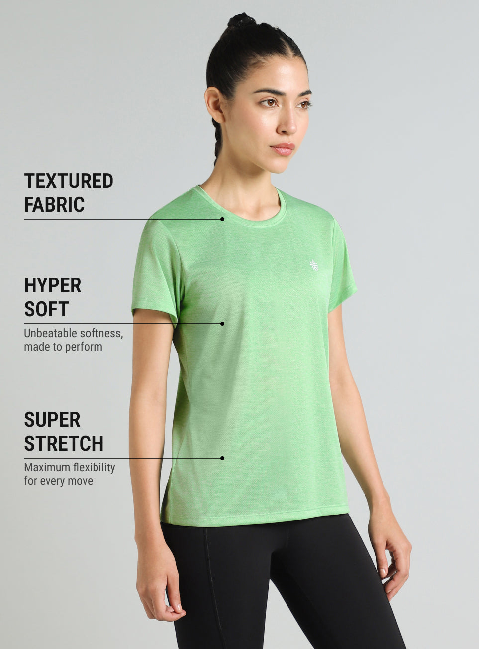 Women's Green Textured Active T-Shirt