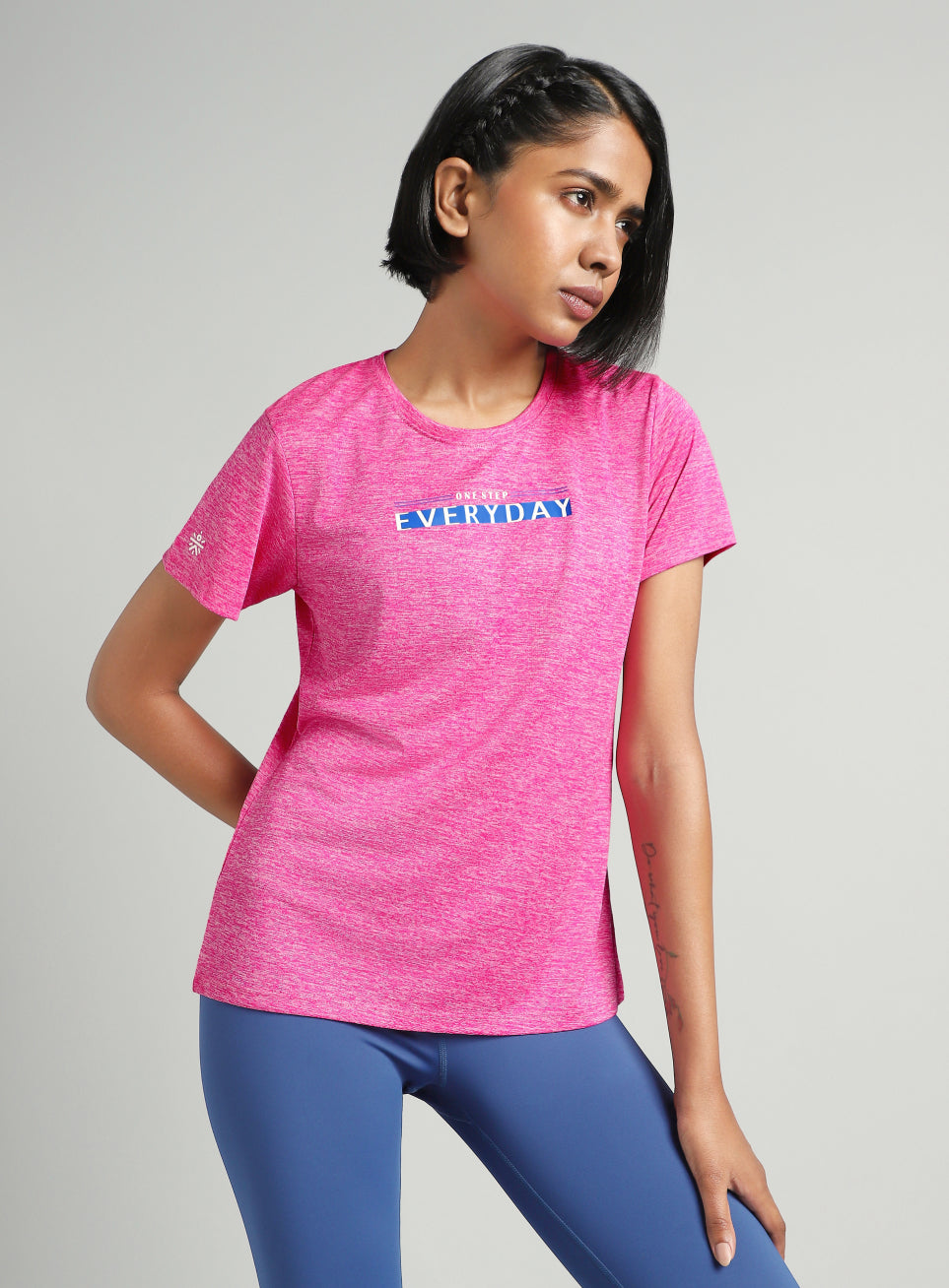 Women's Pink Training Textured T-shirt
