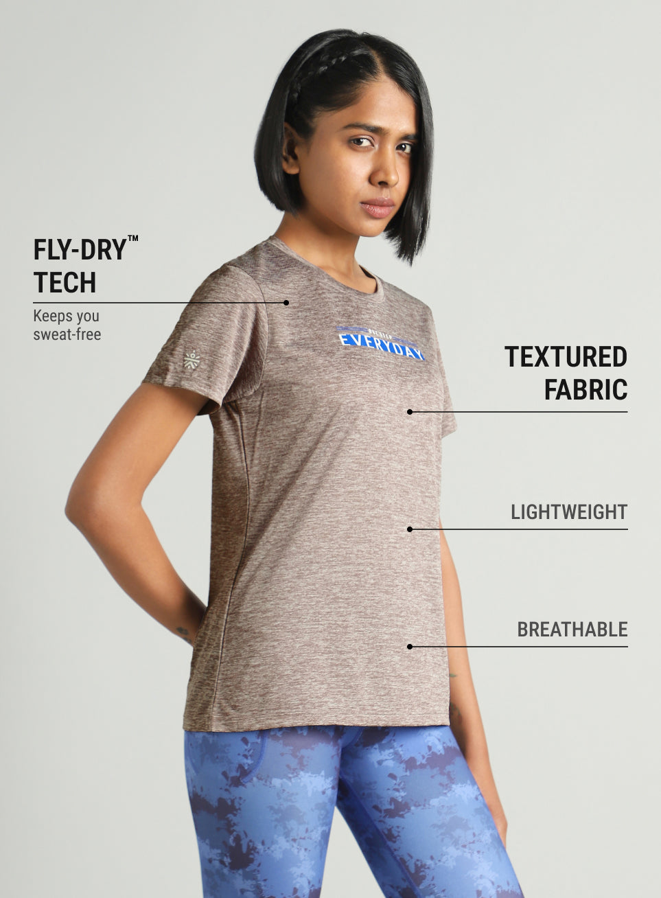 Women's Grey Training Textured T-shirt