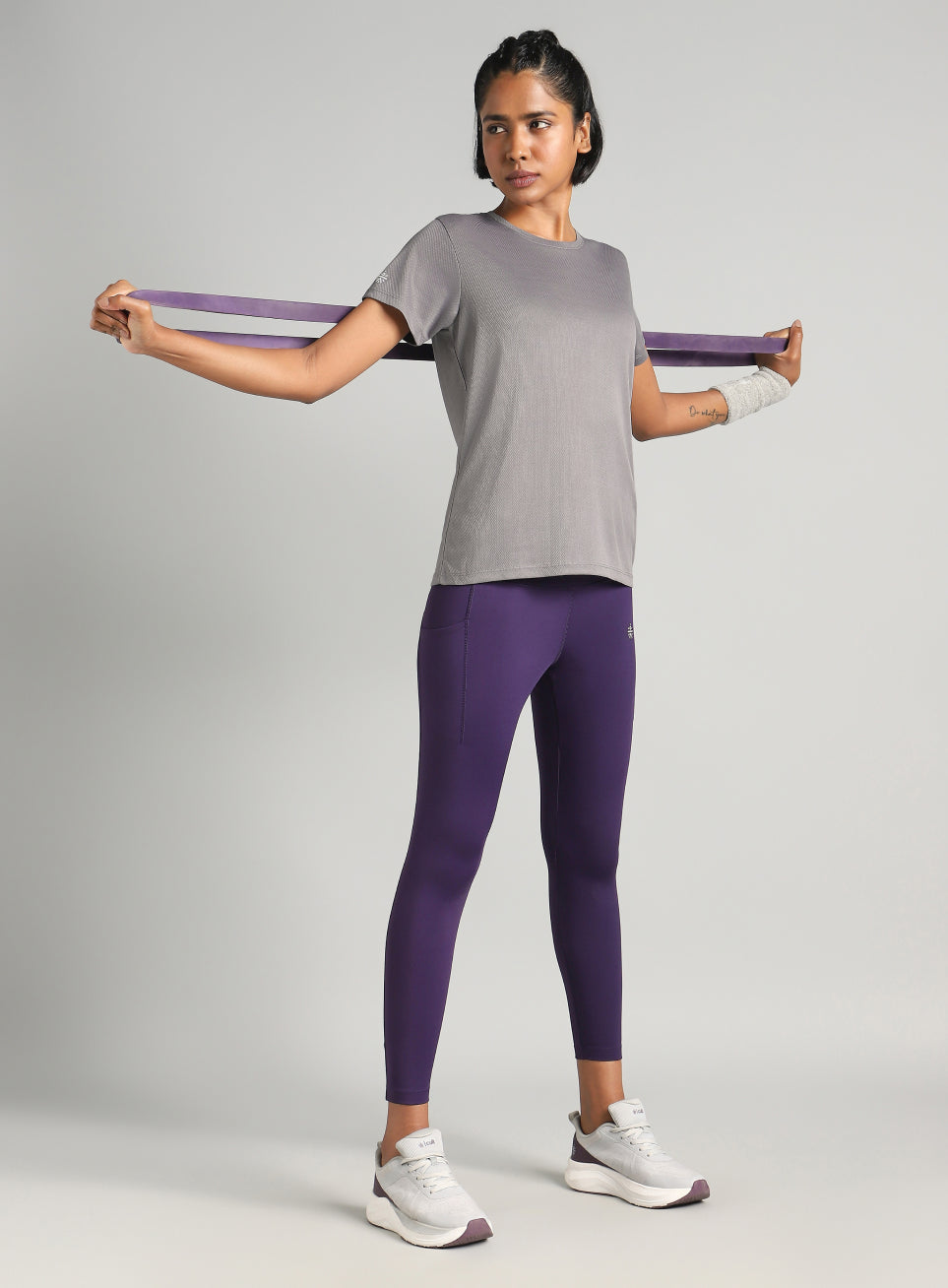 Women's Grey Performance T-Shirt with Minimal Graphic